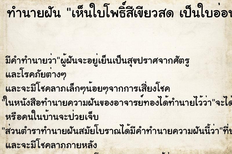 ทำนายฝัน เห็นใบโพธิ์สีเขียวสด เป็นใบอ่อน ทำนายฝัน เห็นใบโพธิ์สีเขียวสด เป็นใบอ่อน